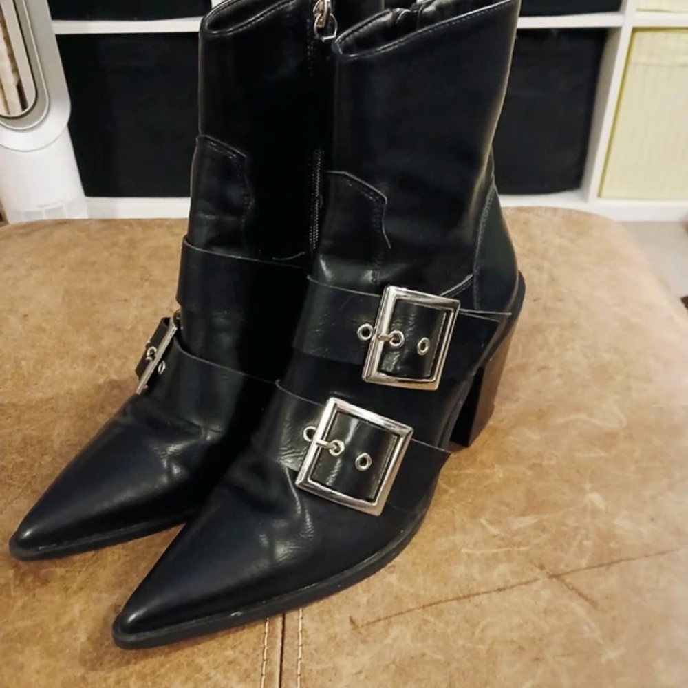 Missguided Black Heeled Boots with Metallic Accents